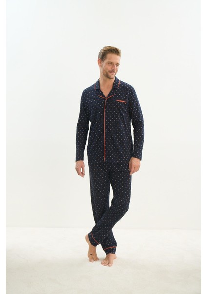 Erkek Uzun Kol Gömlek Yaka Önden Düğmeli Lacivert Pijama Takım C4T1N4O9 fiyatları
