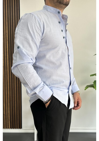 Erkek Hakim Yaka Pamuklu Uzun Kollu Gömlek Açık Mavi Edw175 modelleri