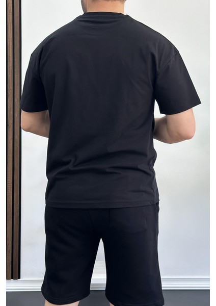 Erkek Oversize Pamuk Baskılı T-Shirt Siyah EDW157