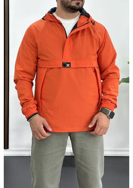 Erkek Slim Fit Kanguru Model İnce Mevsimlik Turuncu Edw077