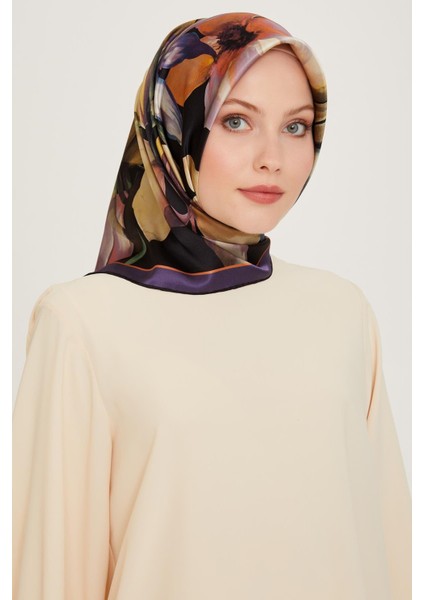 Armine İpek Eşarp 2025 Kış - 9205-02 Siyah Mor Twill