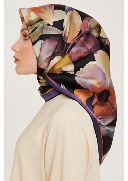 Armine İpek Eşarp 2025 Kış - 9205-02 Siyah Mor Twill fiyatları