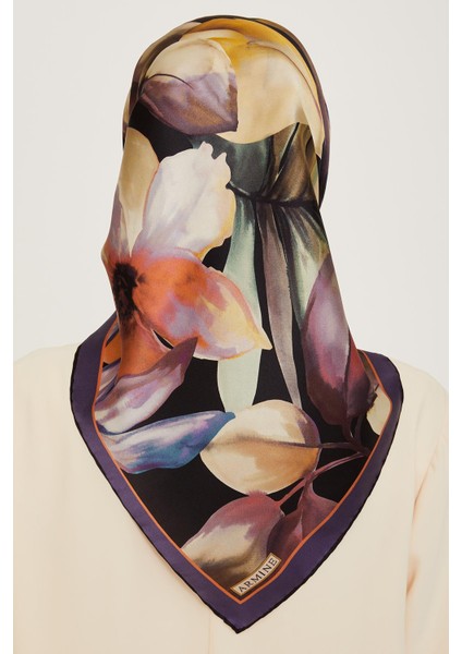 Armine İpek Eşarp 2025 Kış - 9205-02 Siyah Mor Twill fırsatları