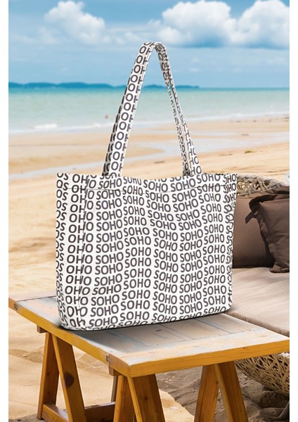 Orijinal Yeni Sezon Geniş Hacimli Yazılı Yazlık Beach Bag El Kol Omuz Için Büyük Boy Plaj Çantası