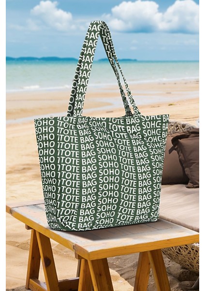 Geniş Hacimli Yazılı Yazlık Beach Bag El Kol Omuz Için Büyük Boy Plaj Çantası