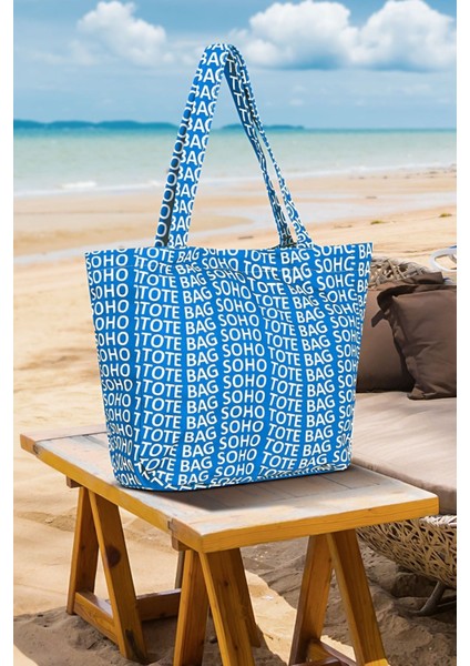 Geniş Hacimli Yazılı Yazlık Beach Bag El Kol Omuz Için Büyük Boy Plaj Çantası