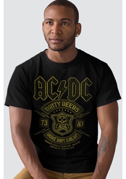 Karlı Acdc Siyah Kısa Kollu Erkek T-Shirt