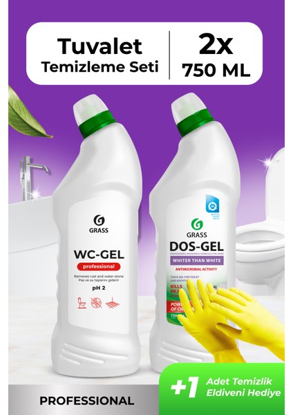 Wc Gel + Dos Gel Avantajlı Temizlik Paketi Tuvalet Süper Set 750 ml