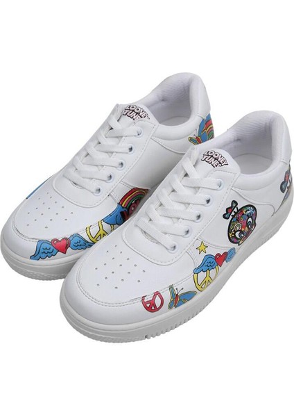 Kadın Vegan Deri Beyaz Sneakers - Warner Bros Tweety Love Tasarım