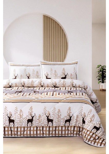 Comforter Yorgan Set Deer Bej Çift Kişilik 220x240 Cm