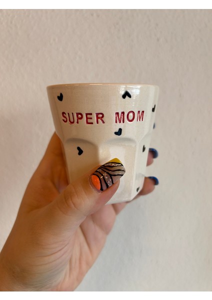 Super Mom Yazılı El Yapımı Seramik Bardak