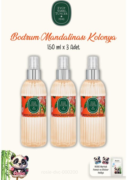Bodrum Mandalinası Kolonyası 150 ml x 3 adet + Pamuk Rosie