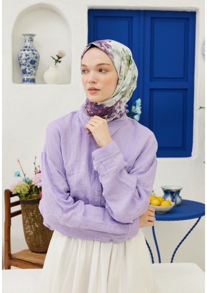 Colour Garden Desen Pamuk Vual Eşarp Lavanta