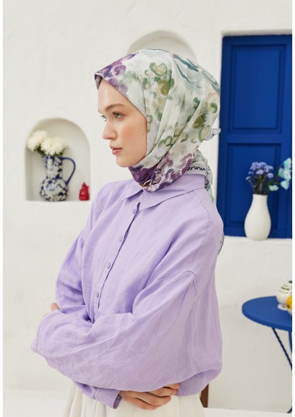 Colour Garden Desen Pamuk Vual Eşarp Lavanta