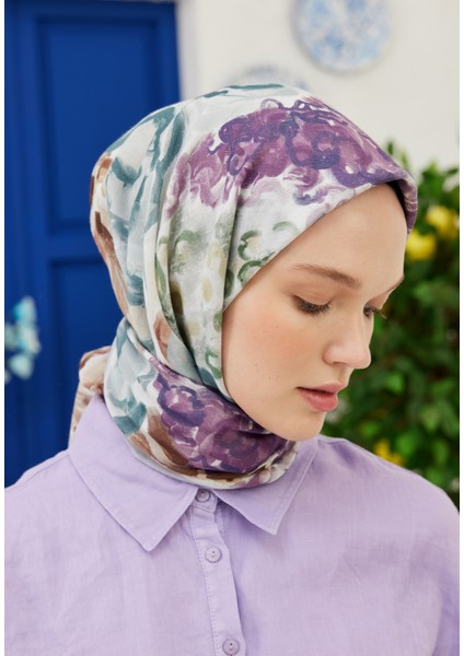 Colour Garden Desen Pamuk Vual Eşarp Lavanta