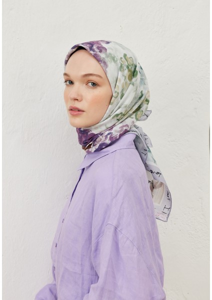 Colour Garden Desen Pamuk Vual Eşarp Lavanta