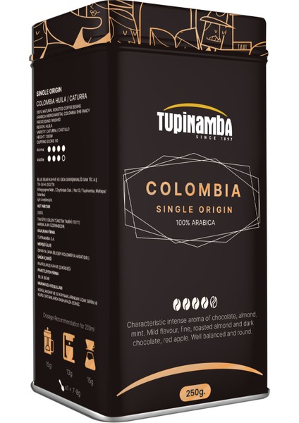 Colombia Huila Single Origin Öğütülmüş Filtre Kahve 250 gr