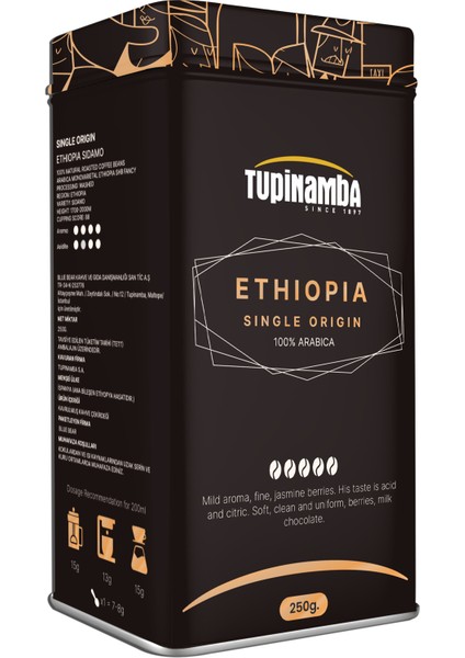 Ethiopia Sidamo Single Origin Öğütülmüş Filtre Kahve 250 gr