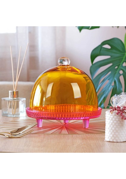 Kapaklı Kek Standı Pembe - Sarı