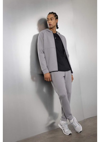 Slim Fit Fermuarlı Skuba Dalgıç Kumaş Hırka Gri