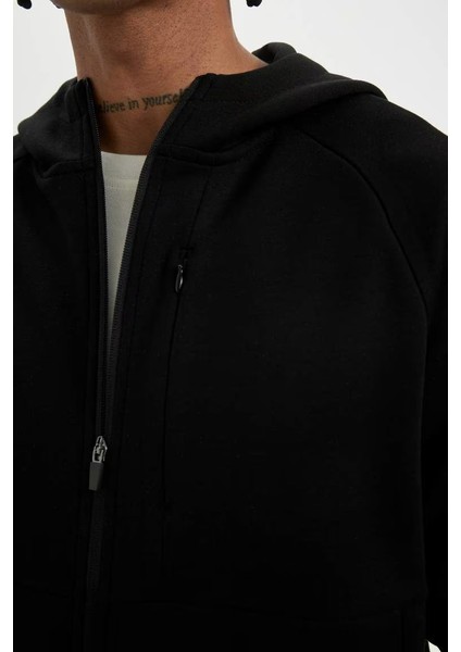 Slim Fit Fermuarlı Skuba Dalgıç Kumaş Hırka Black fırsatları