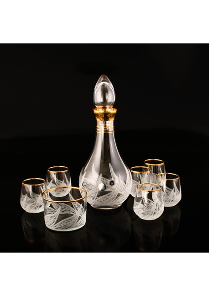 Altın Yaldızlı ve Yaprak Desenli 8 Parça Cam Zemzem Fincan Bardak Takımı