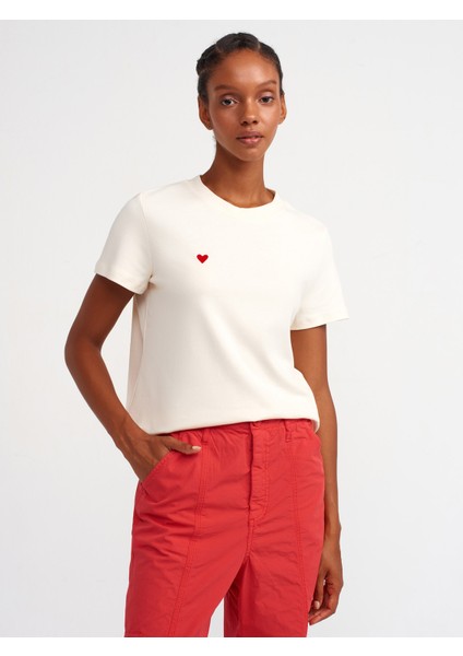 30584 Bisiklet Yaka Pamuklu T-Shirt-Kemik