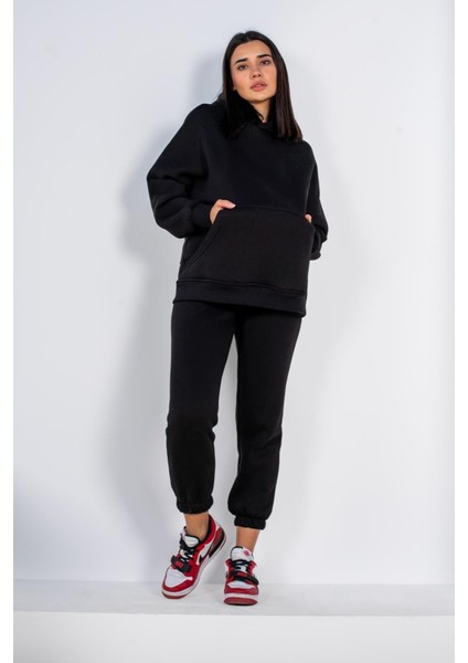 Kadın 3 Iplik Düz Baskısız Oversize Kesim Rahat Kalıp Kışlık Sıcak Tutan Yeni Sezon Eşofman Takımı