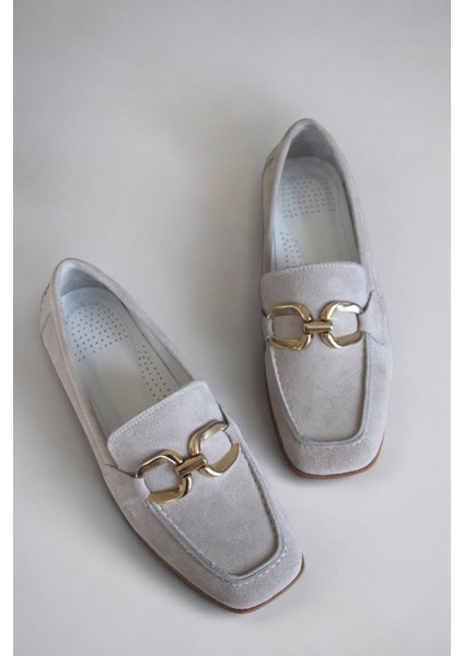 Kadın Kırık Beyaz Hakiki Süet Deri Gold Tokalı Loafer Rahat Maskülen Babet K.352-040 fiyatları