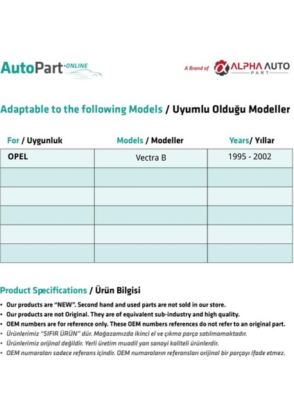 Opel Vectra B Için Arka Sağ-Sol Cam Tamir Seti