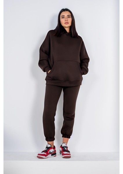 Kadın 3 Iplik Düz Baskısız Oversize Kesim Rahat Kalıp Kışlık Sıcak Tutan Yeni Sezon Eşofman Takımı fiyatları