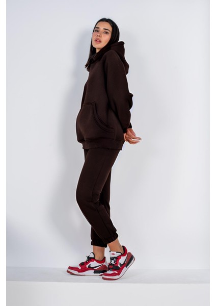 Kadın 3 Iplik Düz Baskısız Oversize Kesim Rahat Kalıp Kışlık Sıcak Tutan Yeni Sezon Eşofman Takımı modelleri