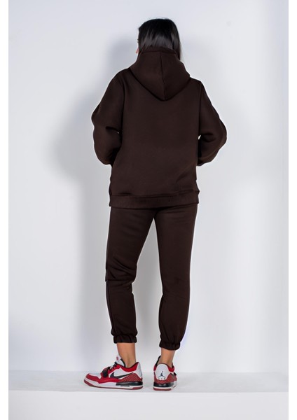 Kadın 3 Iplik Düz Baskısız Oversize Kesim Rahat Kalıp Kışlık Sıcak Tutan Yeni Sezon Eşofman Takımı fırsatları