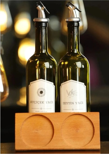 2 Adet Amber 750ML Yağlık Yağdanlık Damlatmaz Sızdırmaz Sosluk Sirkelik 1 Adet Ahşap Stand