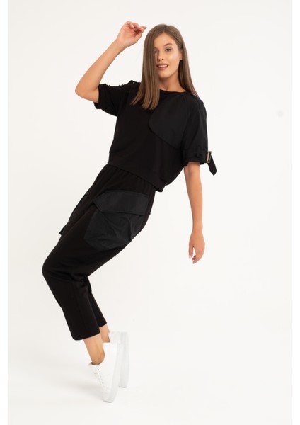 Kadın Siyah Kargo Cepli Pantolon