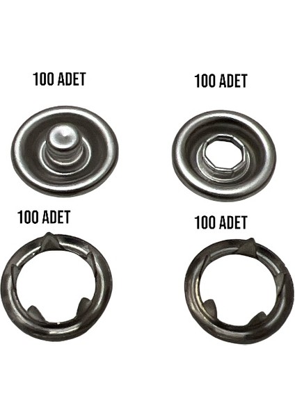 9.5 mm Nikel Gümüş Bebe Çıtçıt Düğme 100 Lü Set