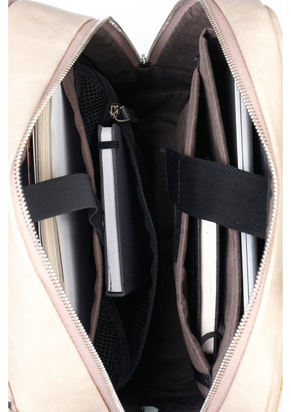 Organizer Premium Deri Sırt Laptop Çantası Unisex Crazy Bej fırsatları