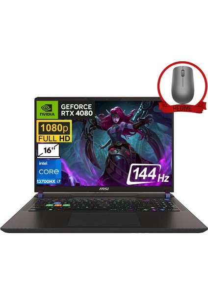 Msı Vector 16 Intel Core I7 13700HX 16GB 2tb SSD RTX4080/12GB Freedos 16" Fhd+ 144Hz Taşınabilir Bilgisayar Hx A13VHG-495TR-A7