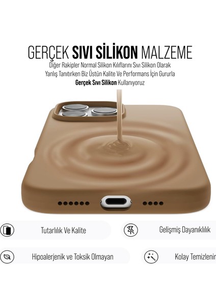 iPhone 16 Pro Max  Kılıf Ince Sıvı Silikon 3 Katmanlı Tam Kaplamalı Yumuşak Jel Kauçuk Kılıf Kapak Gold