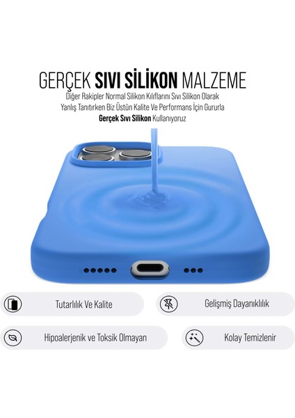 iPhone 16 Pro Max  Kılıf Ince Sıvı Silikon 3 Katmanlı Tam Kaplamalı Yumuşak Jel Kauçuk Kılıf Kapak Mavi