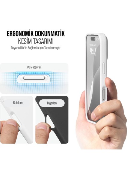 iPhone 16 Pro Max  Kılıf Ince Sıvı Silikon 3 Katmanlı Tam Kaplamalı Yumuşak Jel Kauçuk Kılıf Kapak Gümüş