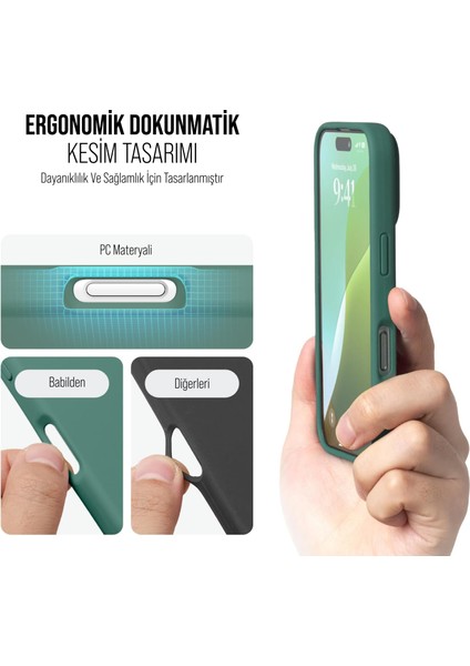 iPhone 16 Pro Max  Kılıf Ince Sıvı Silikon 3 Katmanlı Tam Kaplamalı Yumuşak Jel Kauçuk Kılıf Kapak Yeşil