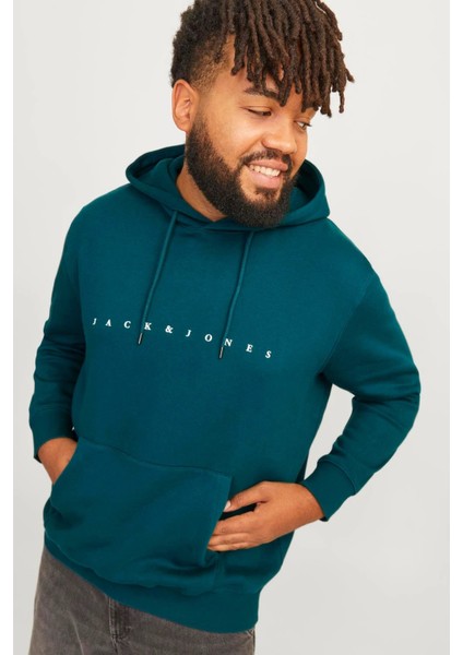 Plus Jjestar Büyük Beden Pamuklu Kapüşonlu Logolu Cepli Relaxed Fit Sweat Erkek Sweat 12243527