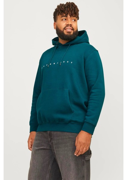 Plus Jjestar Büyük Beden Pamuklu Kapüşonlu Logolu Cepli Relaxed Fit Sweat Erkek Sweat 12243527