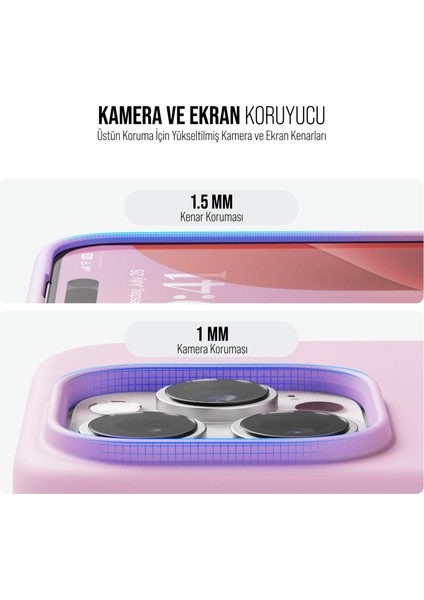 iPhone 16 Pro Kılıf Ince Sıvı Silikon 3 Katmanlı Tam Kaplamalı Yumuşak Jel Kauçuk Kılıf Kapak Lila