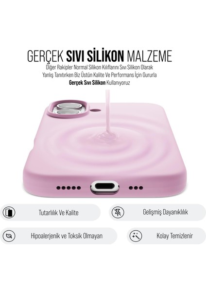 iPhone 16 Kılıf Ince Sıvı Silikon 3 Katmanlı Tam Kaplamalı Yumuşak Jel Kauçuk Kılıf Kapak Lila
