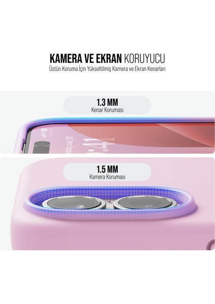 iPhone 16 Kılıf Ince Sıvı Silikon 3 Katmanlı Tam Kaplamalı Yumuşak Jel Kauçuk Kılıf Kapak Lila