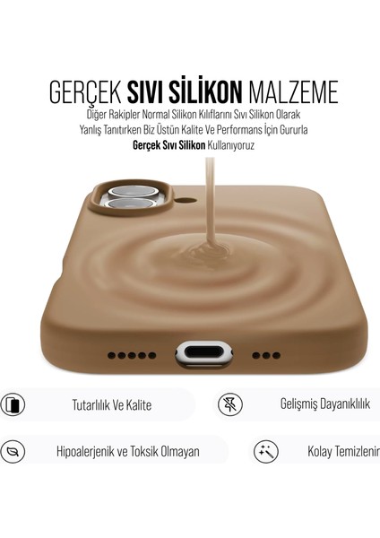 iPhone 16 Plus Kılıf Ince Sıvı Silikon 3 Katmanlı Tam Kaplamalı Yumuşak Jel Kauçuk Kılıf Kapak Gold
