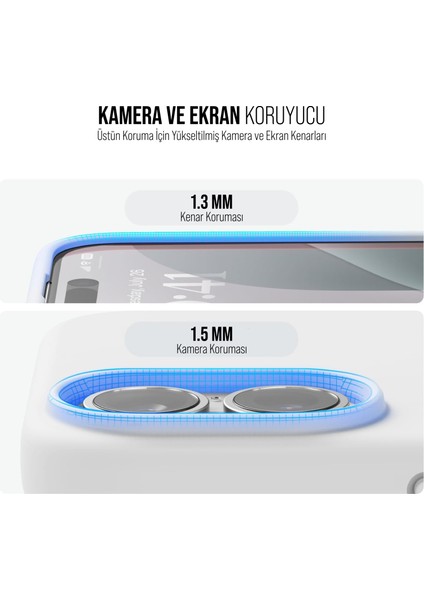 iPhone 16 Plus Kılıf Ince Sıvı Silikon 3 Katmanlı Tam Kaplamalı Yumuşak Jel Kauçuk Kılıf Kapak Gümüş