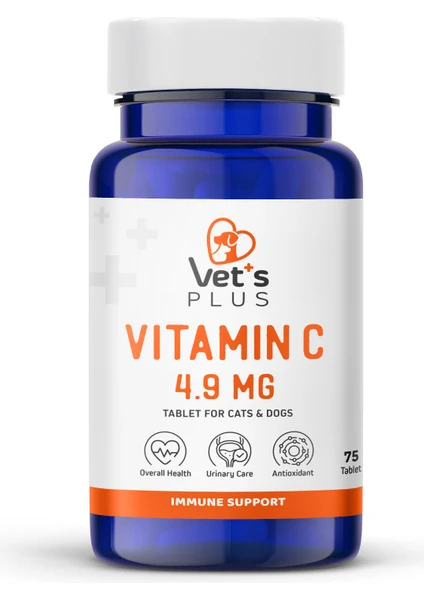 Vet's Plus C Vitamin Tablet 75'li (Kedi ve Köpekler için C Vitamini Desteği)